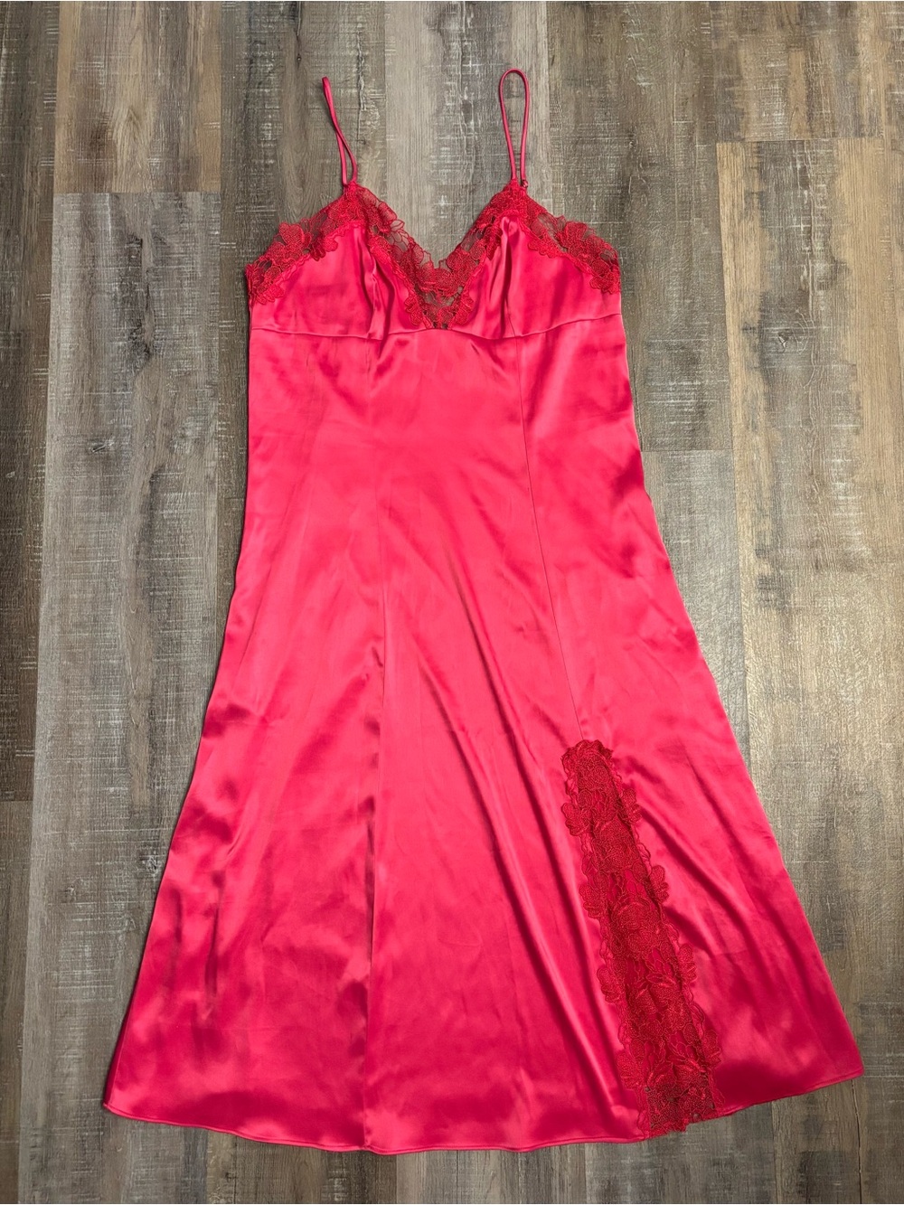 Victoria's Secret Pink Satin Midi Slip Dress Size Medium M Side Slit Lace Y2K